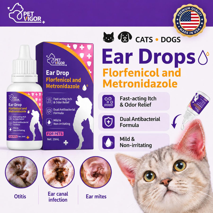 【Pet Vigor】20ml Pet Ear drops for otitis Fast-actingitch & Odor ReliefDual Antibacterial FormulaMild & Non-irritating Gentle Ear Care Solution anti-inflammatory and antibacterial properties Cats and Dogs