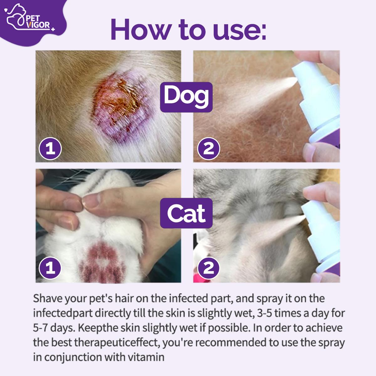 Pet Vigor Skin spray Anti-itch Spray pets spray for dogskin treatment For Cat and dog dandruff, itching, large area ring-worm, skin problemsetc