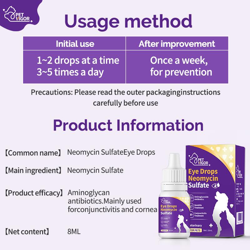Pet Vigor Neomycin Sulfate Eye Drops for Cats and Dogs - 8 mL