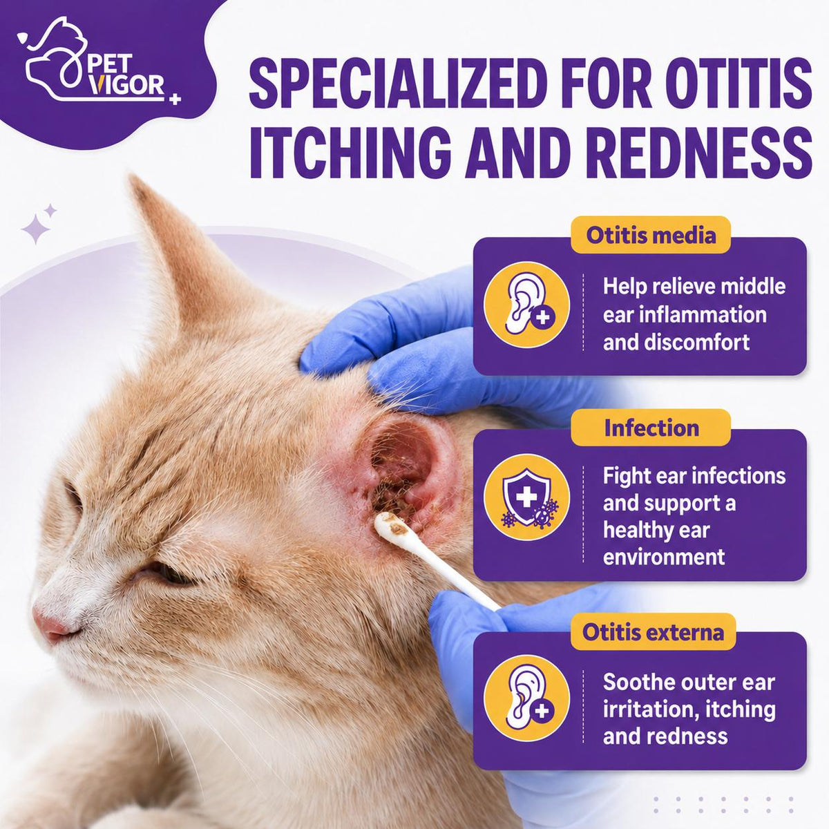 【Pet Vigor】20ml Pet Ear drops for otitis Fast-actingitch & Odor ReliefDual Antibacterial FormulaMild & Non-irritating Gentle Ear Care Solution anti-inflammatory and antibacterial properties Cats and Dogs