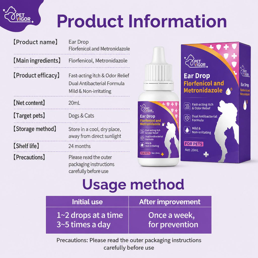 【Pet Vigor】20ml Pet Ear drops for otitis Fast-actingitch & Odor ReliefDual Antibacterial FormulaMild & Non-irritating Gentle Ear Care Solution anti-inflammatory and antibacterial properties Cats and Dogs