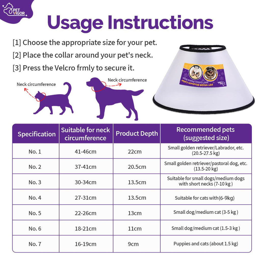 Pet Vigor Soft Adjustable Recovery Collar for Cats and Dogs
