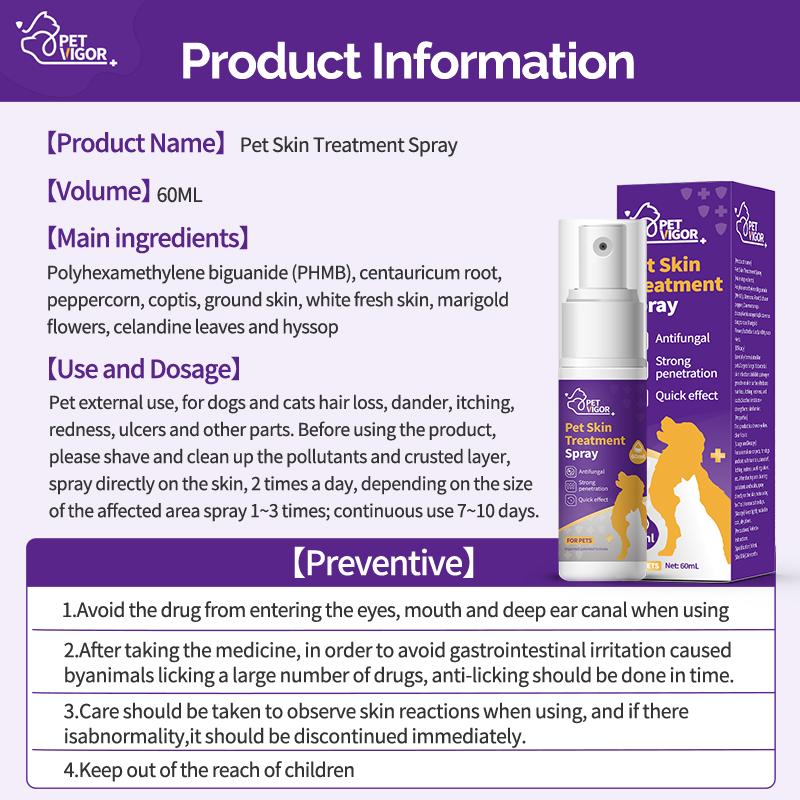 Pet Vigor Skin spray Anti-itch Spray pets spray for dogskin treatment For Cat and dog dandruff, itching, large area ring-worm, skin problemsetc